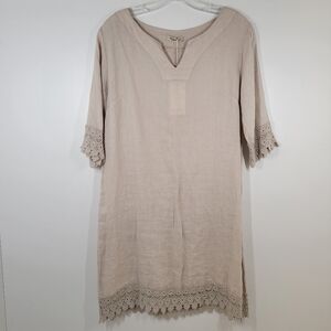 Alessia Pacini Cream Beige 100% Linen Lace Tunic Dress Made In Italy NWT Size S